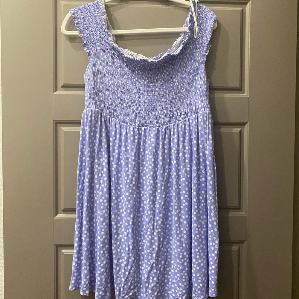 Lavender Ditsy Floral Shirred Dress